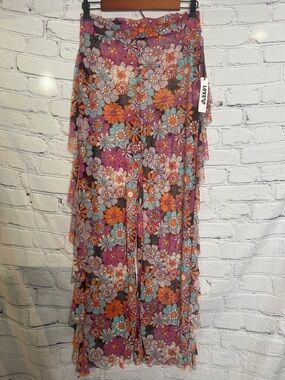 Love 83 Orange Pink Blue Floral Sheer Wide-Leg Swimsuit Cover-Up Pants